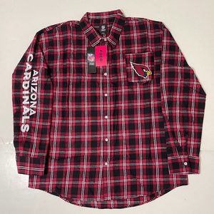 Arizona Cardinals FOCO Mens Flannel Plaid Long Sleeve Button Up Shirt Pocket XL